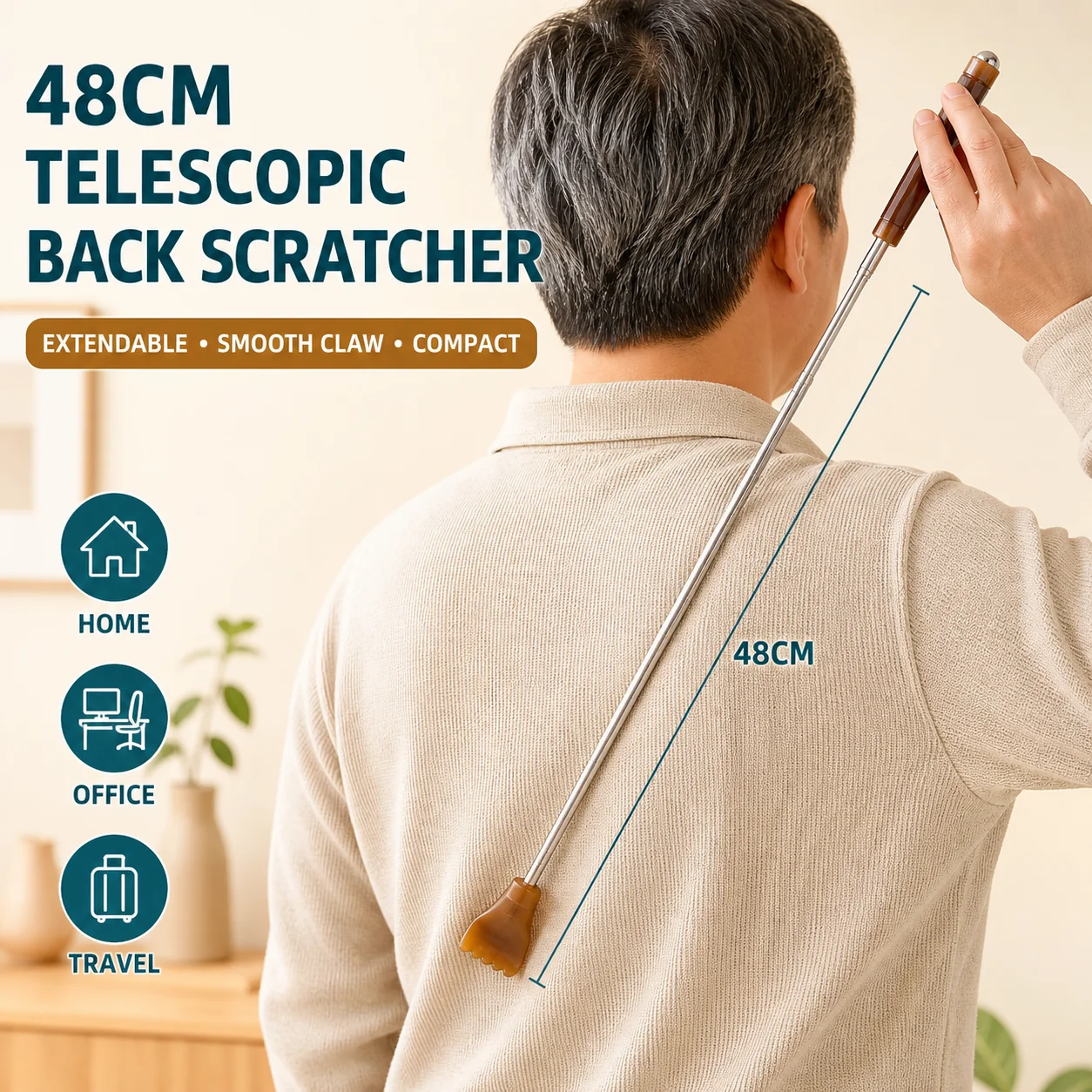 Telescopic Back Scratcher 48cm Extendable Portable Hand Claw Itch Relief Tool for Seniors Men Women Home Office Travel Gift