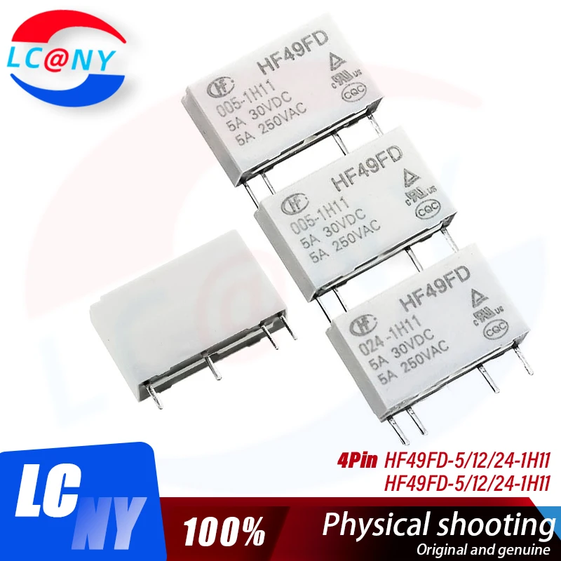 5Pcs HF49FD Industrial relay HF49FD-005-1H11 HF49FD-012-1H11 HF49FD-024-1H11 1H12 5A 4PIN 5V 12V 24V Miniature power relay