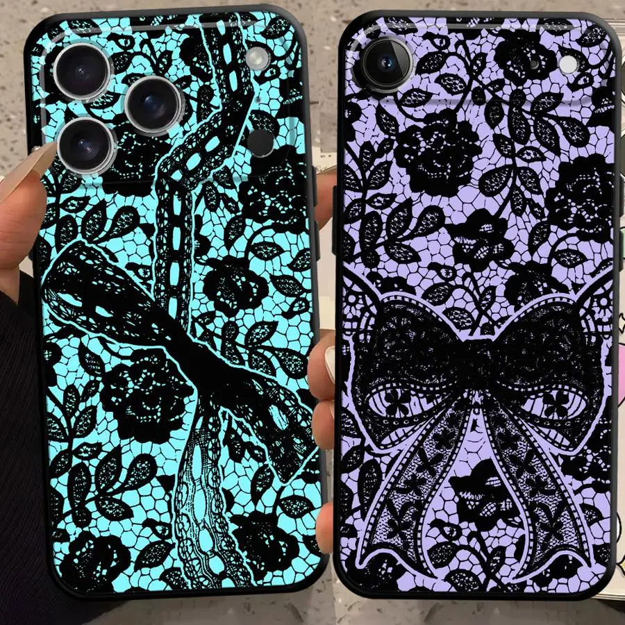 Black Lace Fashion Case for Apple iPhone 17 Pro Max 13 Mini Air 12 Plus XS XR 16 11 7 8 15 Phone Cover