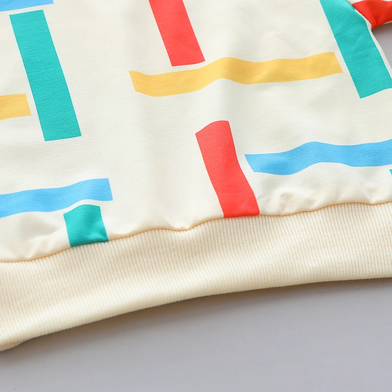 2-teiliges Baby-Outfit-Set – bequemes Baumwoll-Set für Frühling und Herbst, bestehend aus langärmeligem Oberteil und langer Hose, mit einem farbenfrohen Streifenmuster. – Detail 4