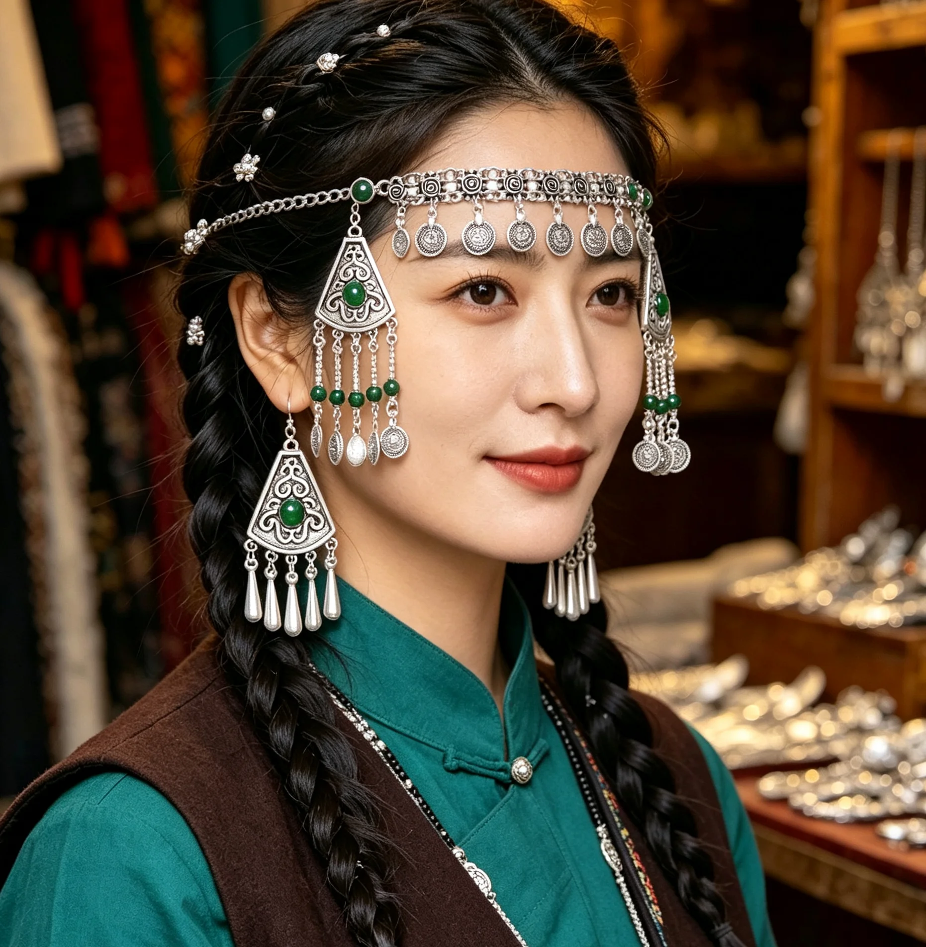 Vintage Kazakh Ethnic Headband Earrings Set for Women Long Coin Tassel Chains Hair Jewelry Feminina Headpiece Maang Tikka