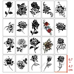 20 Pcs Waterproof Temporary Tattoo Sticker Black Flower Rose Lotus Planet Ins Flash Tatoo Fake Tatto for Men Women Girl