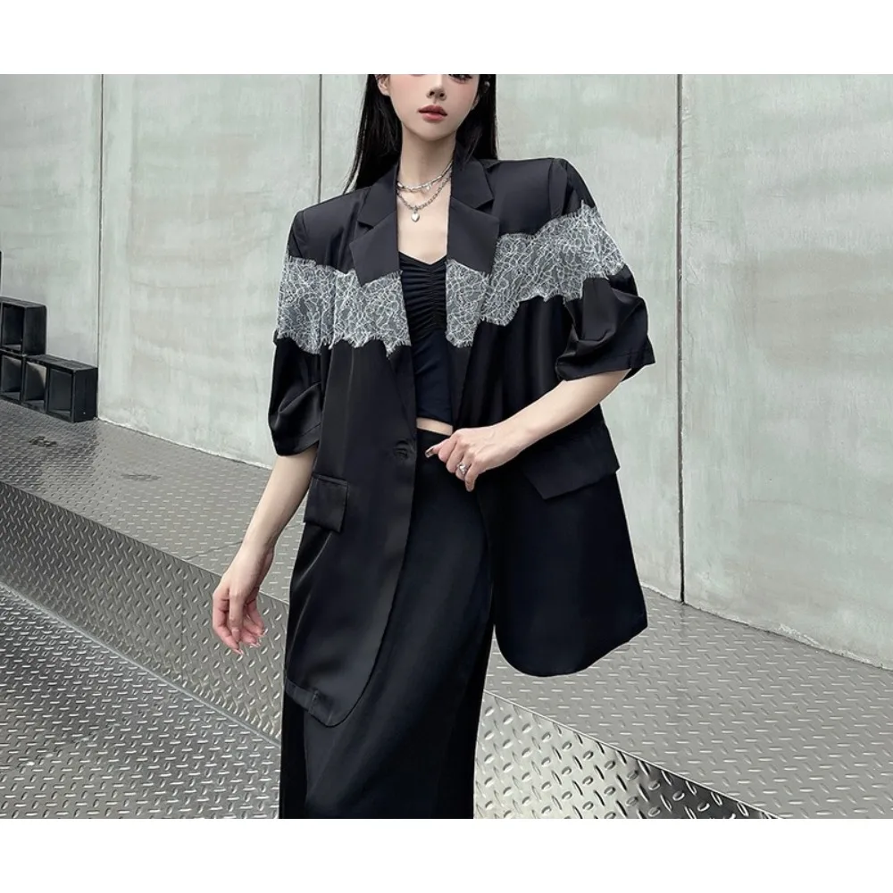 TWOTWINSTYLE Hit Kleur Losse Casual Blazers voor Vrouwen Revers Lange Mouw Temperament Minimalistische Jas Vrouwelijke Mode