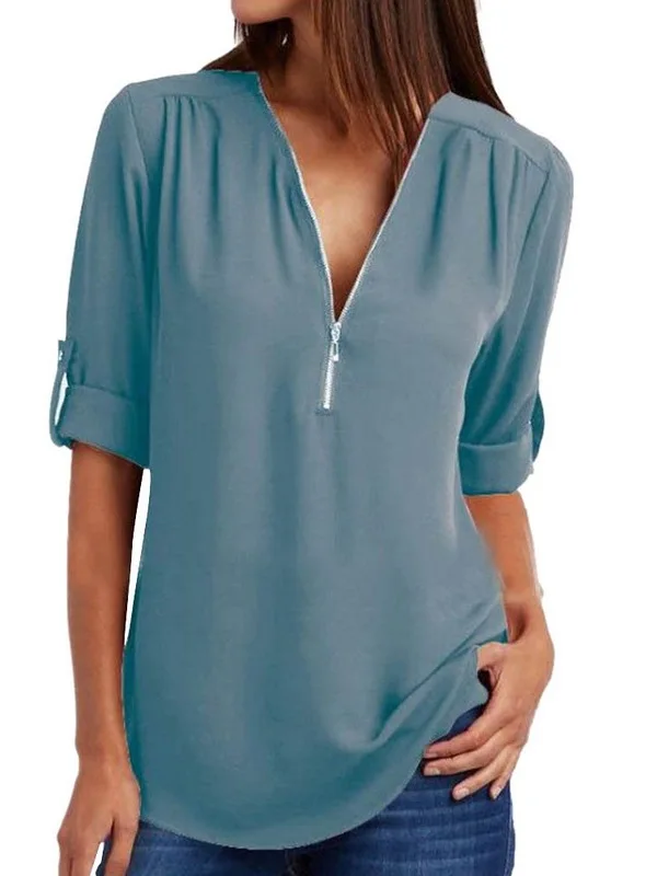 

Long Sve Lace Paneled Cutout Top Hollow out Design V Ne Polyester Material Summer Loose Fit Ladies irt