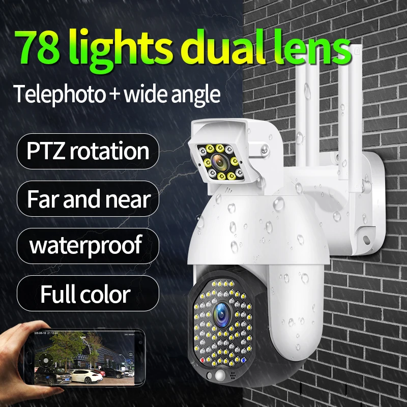 Dual lens WIFI Camera 72 Lamp Beads Rainproof Wireless Mobile phone remote monitoring 1080P outdoor With sound and light alarm