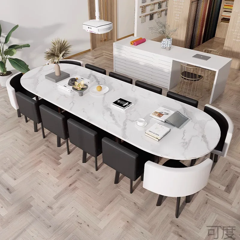 Office Conference Table Reception Negotiation Training Oval Table and Chair Combination Nordic Style Simple Modern Reading Room