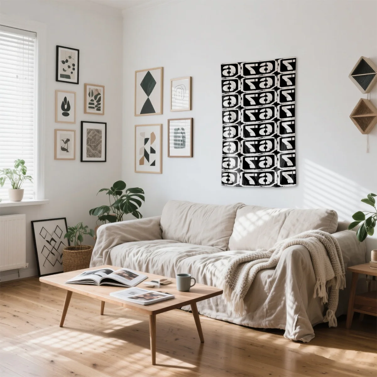 67 Repeated black and white patterns Digital printing polyester wall tapestry suitable for use in living bedrooms offices party
