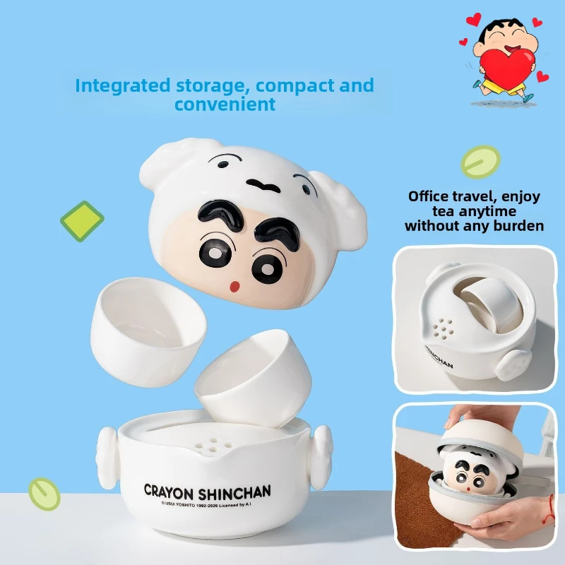 Crayon Shin-chan Cartoon Ceramic Tea Set Teacup Set Portable Outdoor Tea Drinking Health Pot Animation Peripheral Gift Wholesale
