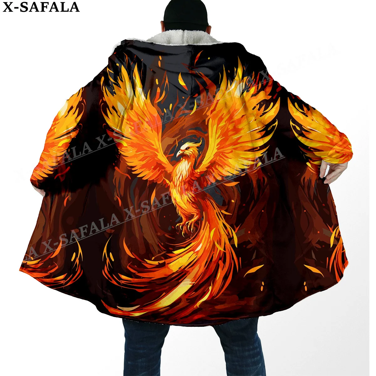 Mythology Phoenix Spirit Totems Art Thick Warm Hooded Cloak Men Overcoat Coat Windproof Fleece Cape Robe Hooded Blanket-1