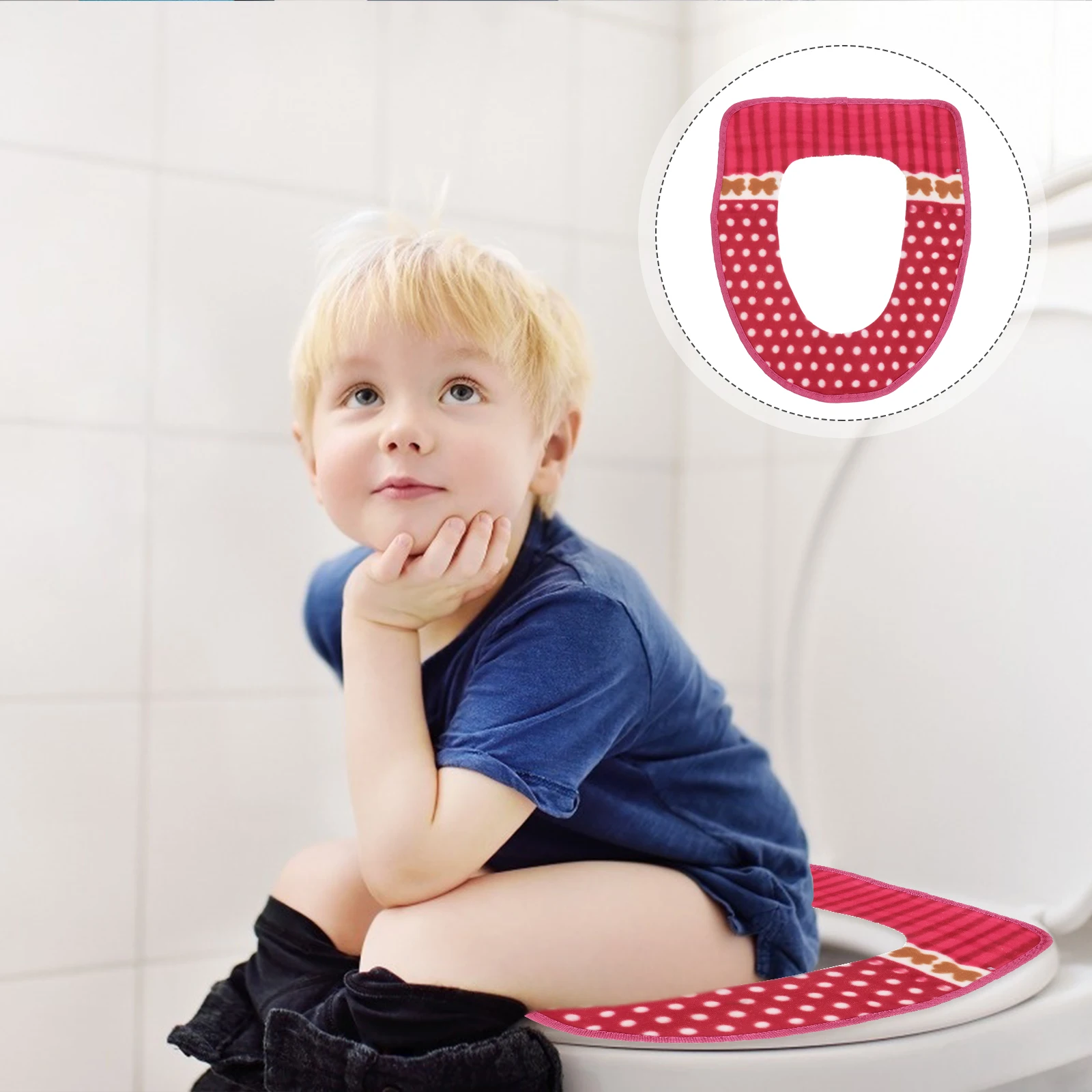 

Warm Toilet Cover Washable Pu Toilet Seat Pad Adhesive Tape Easy Install Colorful Mildew Resistant Travel