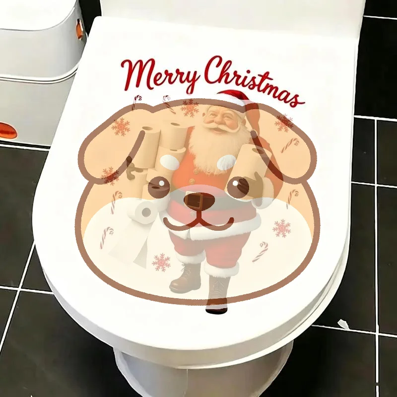 Funny Santa Toilet Lid Sticker Waterproof Self-Adhesive Decal for Christmas Family Gathering Bathroom Decor
