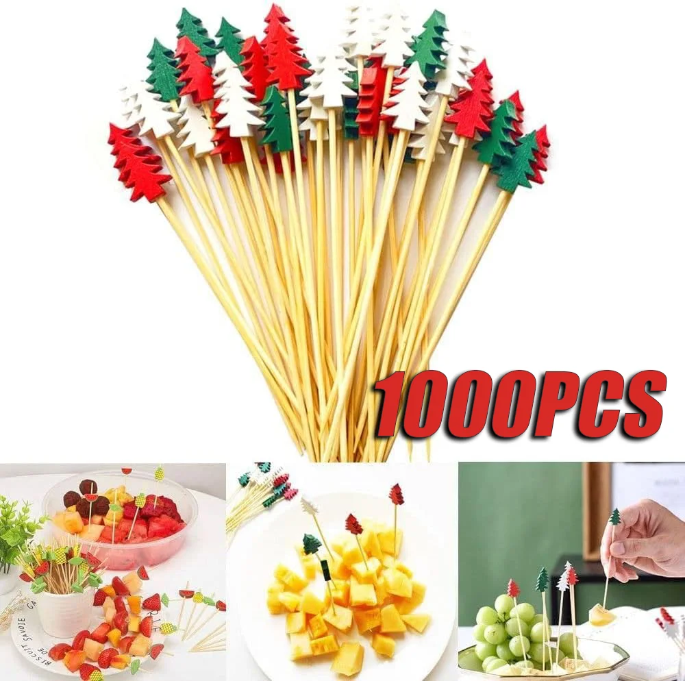 Fruit stick  Christmas disposable bamboo fruit sticks Snowflake Christmas Tree Elk Santa Claus Fruit Stick  Christmas decoration