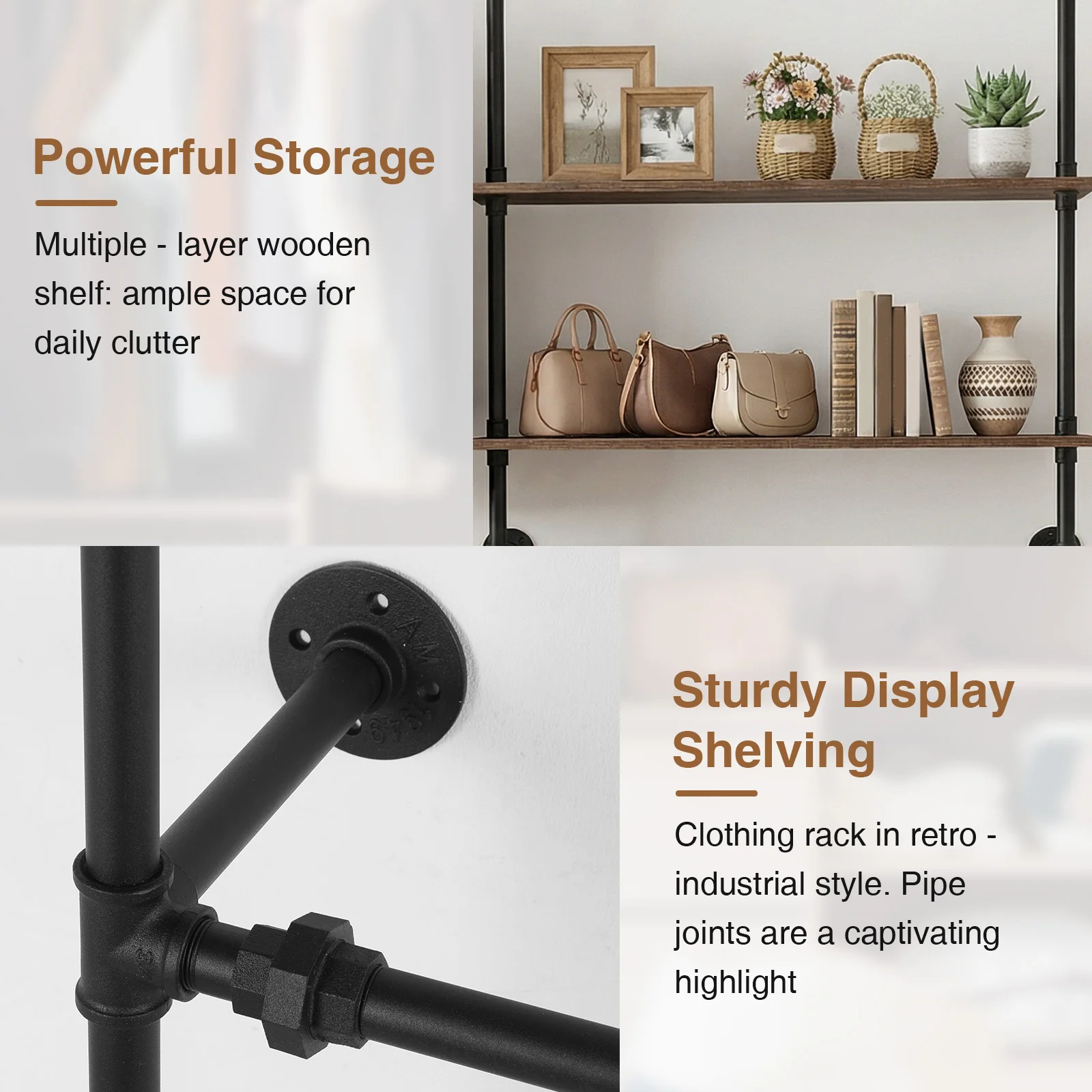 

Прочный органайзер для одежды с двойными вешалками из промышленных труб, вешалки для одежды большой вместимости для хранения в шкафу и спальне