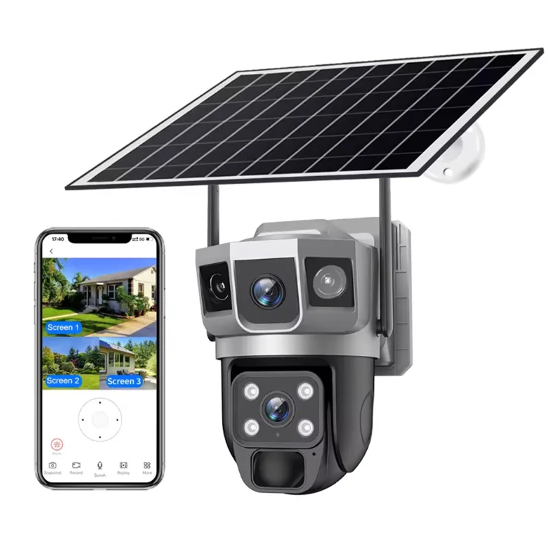 Saikiot V380 Pro Solar Powered 4G WIFI Camera Dual Lens 3 Screens Two Way Audio Waterproof Motion Detection PTZ Security Camera