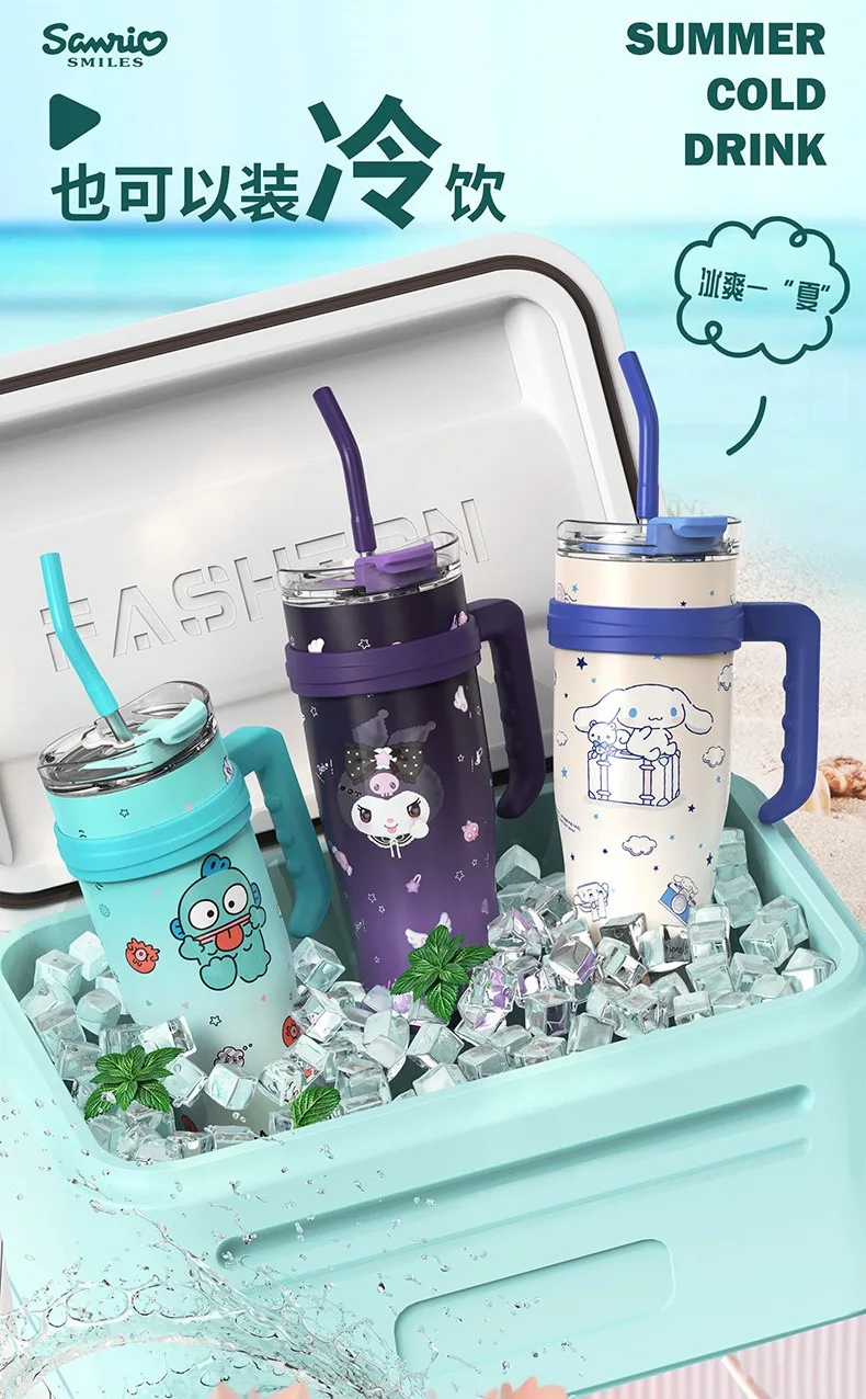 1200ml sanrio hello kitty thermos bottle Kuromi Cinnamoroll Melody Stainless Steel Water Bottle Thermo With Straw girl Gift