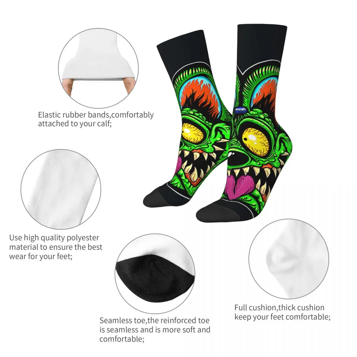 Hip Hop Retro Rat Fink Face Crazy Men\'s Socks Tales of the Rat Fink Unisex Harajuku Pattern Printed Funny Happy Crew Sock Boys