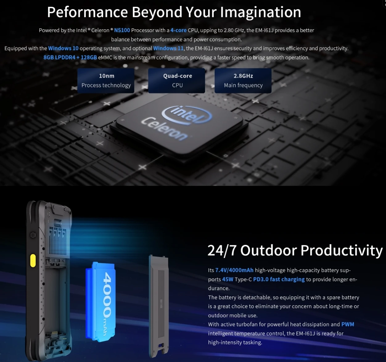 كمبيوتر صغير يعمل بنظام Windows مقاس 6.5 بوصة Intel N5100 8GB + 128GB 4G WIFI Bluetoth GPS IP67 وعرة المساعد الشخصي الرقمي المحمول هانيويل 1D/2D ماسح الباركود #3