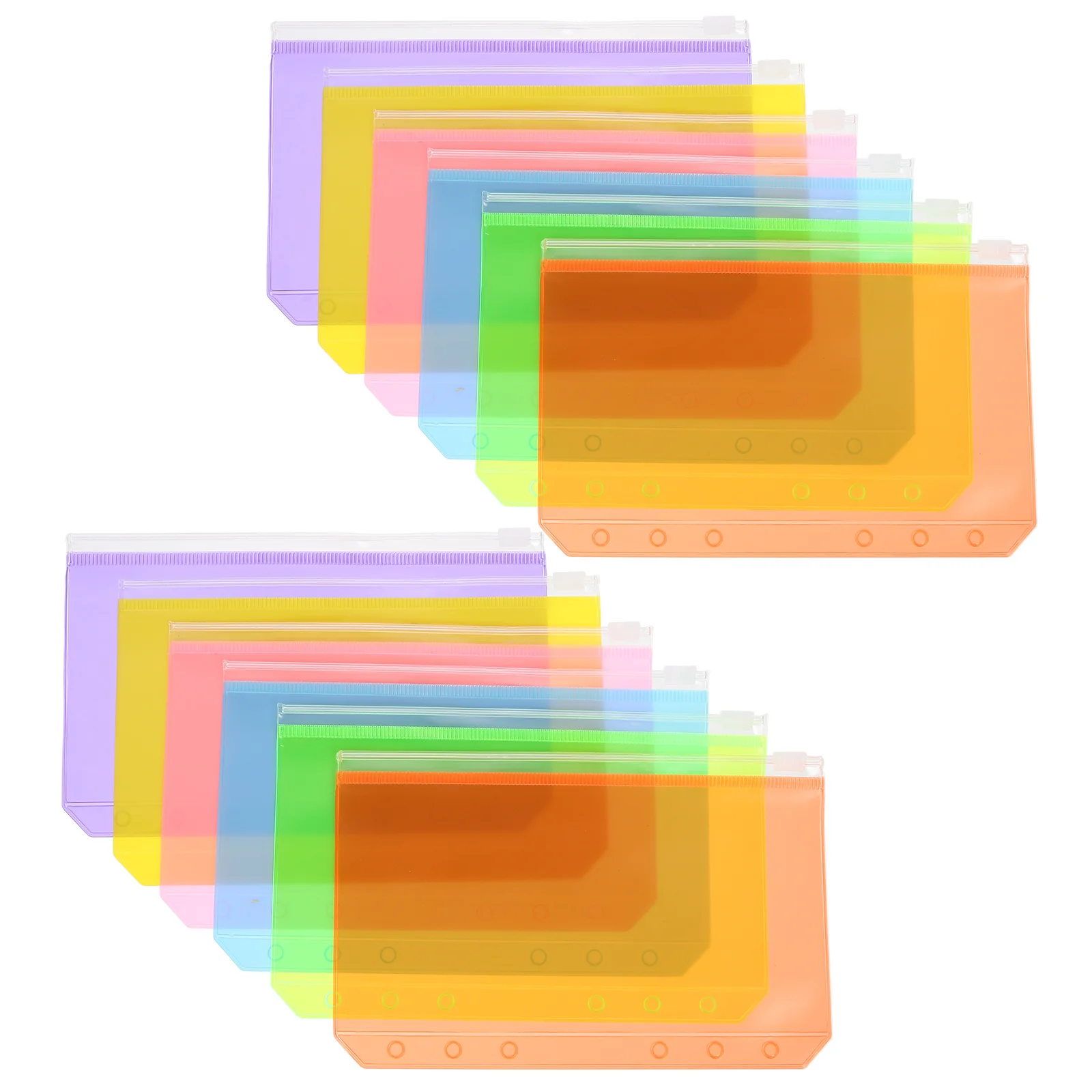 12 Pcs Zipper Bag PVC Storage Bags Folders File Pocket Binder Document Pockets Pouch Blinder Holes