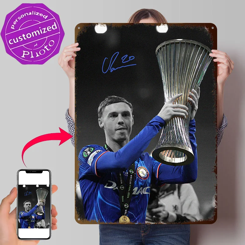 Cole Palmer Holding Trophy 3D Printed Texture Poster Personalized Wall Art Retro Metal Tin Signs for Coffee Bar Accessories Room