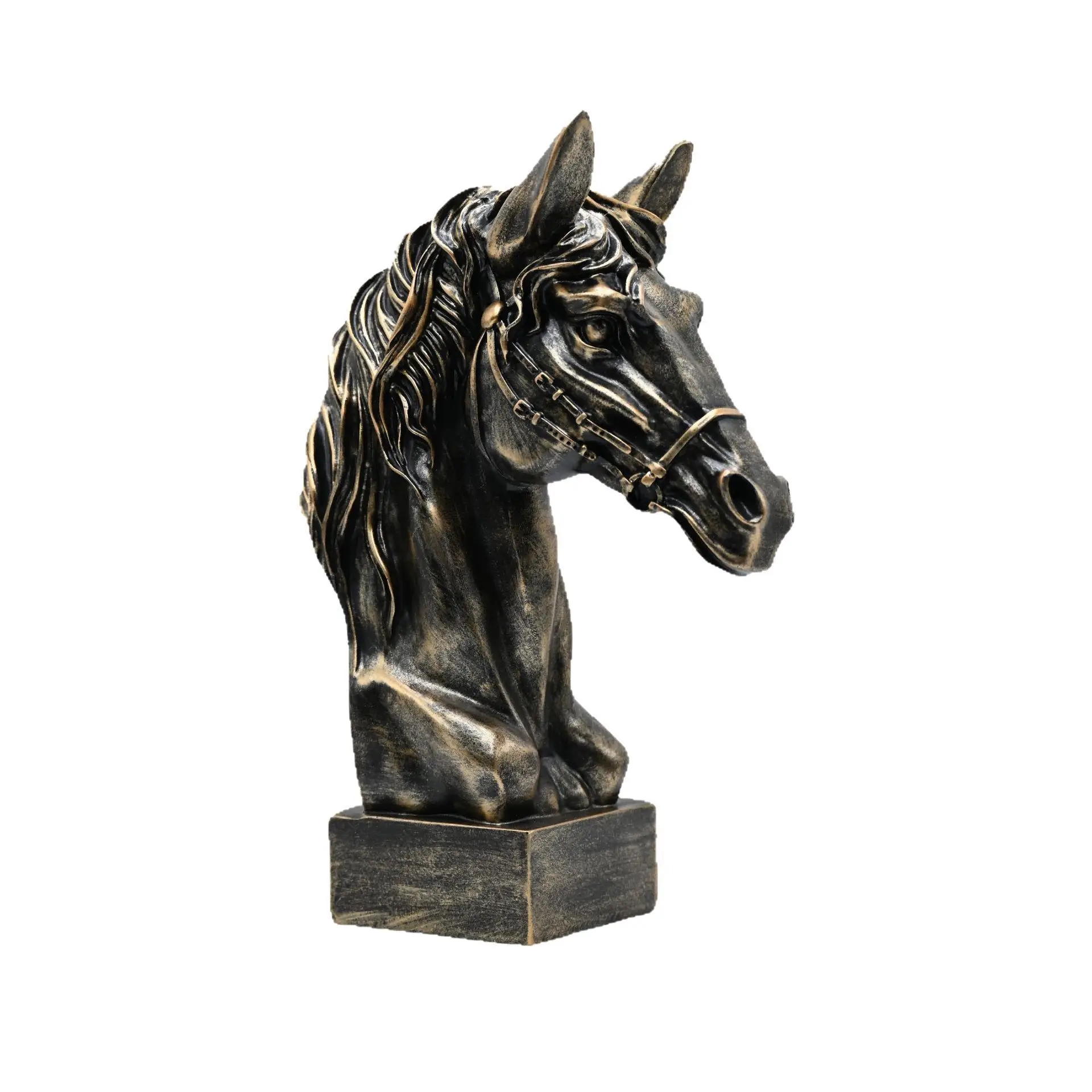 Resin Horse Head Statue For Home Desk Decor Great Strong War-Horse Sculpture Retro Gold Home Decorations Gift For Dad &Elder