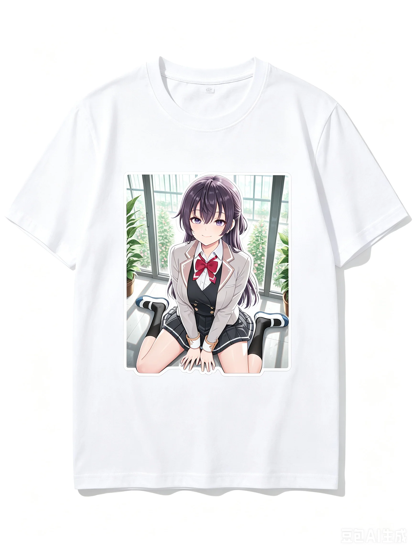 2026 New Unisex Crew Neck Casual Short Sleeve T-Shirt With Indoor Window Kneeling Yuki Suou Square Frame Anime Print T-Shirt