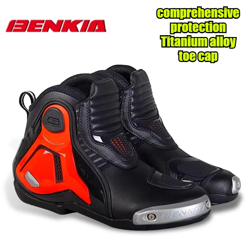 

BENKIA Motorcycle Boots Men Professional Track Riding Botas Waterproof Racing shoes Anti-Collision Off-Road for Rally Race