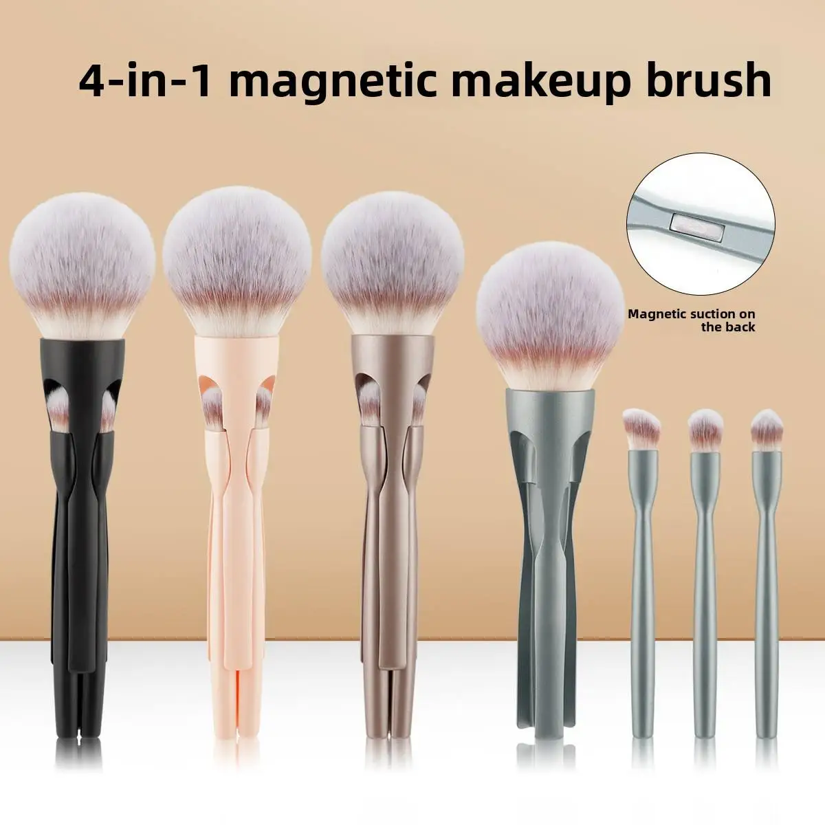 New 4-in-1 Magnetic Synthetic Fiber Makeup Brush Set Plastic Handle for Loose Powder Eyeshadow Concealer-Convenient Travel Size