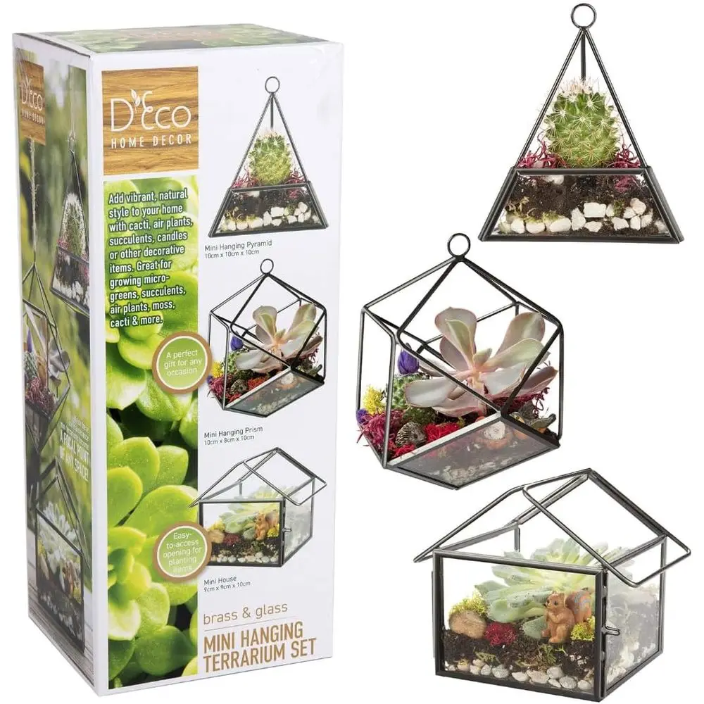 

Mini Geometric Plant Terrariums 3-Pack - Ideal for Home Décor with Succulents, Cacti, Air Plants, Moss, Flowers, or for Plant En