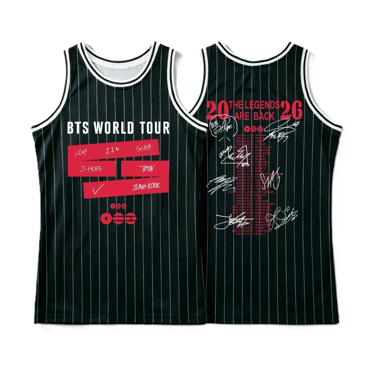 

2026 Unisex Kpop Group World Tour Basketball Jersey Tank Top Breathable Mesh Casual Streetwear Sports Vest for Kpop Fans Gift