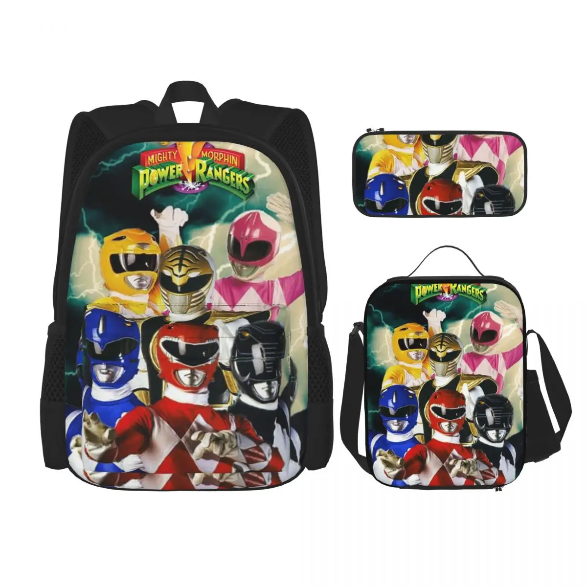 Mighty Morphin Power Ranger Backpacks Boys Girls Bookbag Students School Bags Kids Rucksack Lunch Bag Pen Bag Three-Piece Set