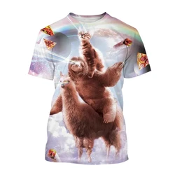 Funny Galaxy Sloth Graphic T Shirts For Men Fashion Summer Crew Neck 3D Animals Printed Kids Tees Loose Streetwear Harajuku Tops