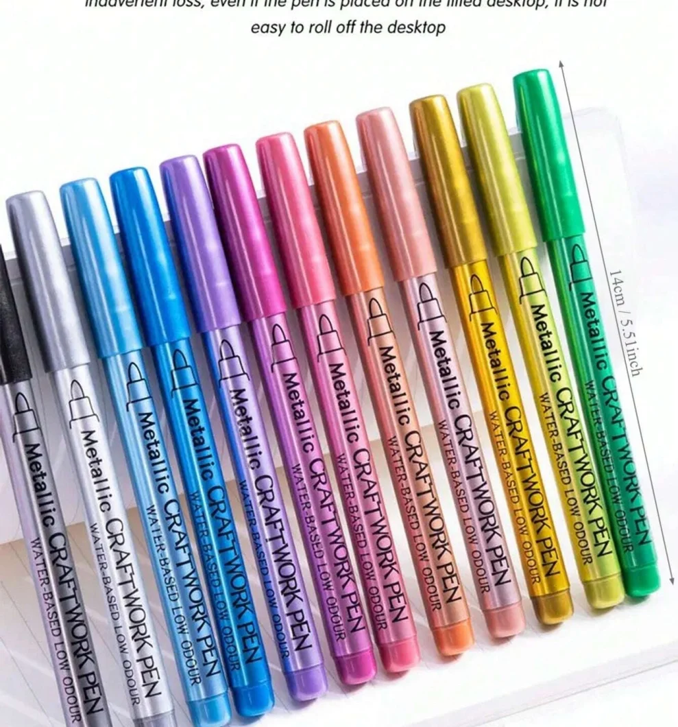GN550BR Soft Head Metallic Gloss Acrylic Marker Pen 2/4/12/24pcs Metal Color Signature Pen for Ceramic Glass A6271