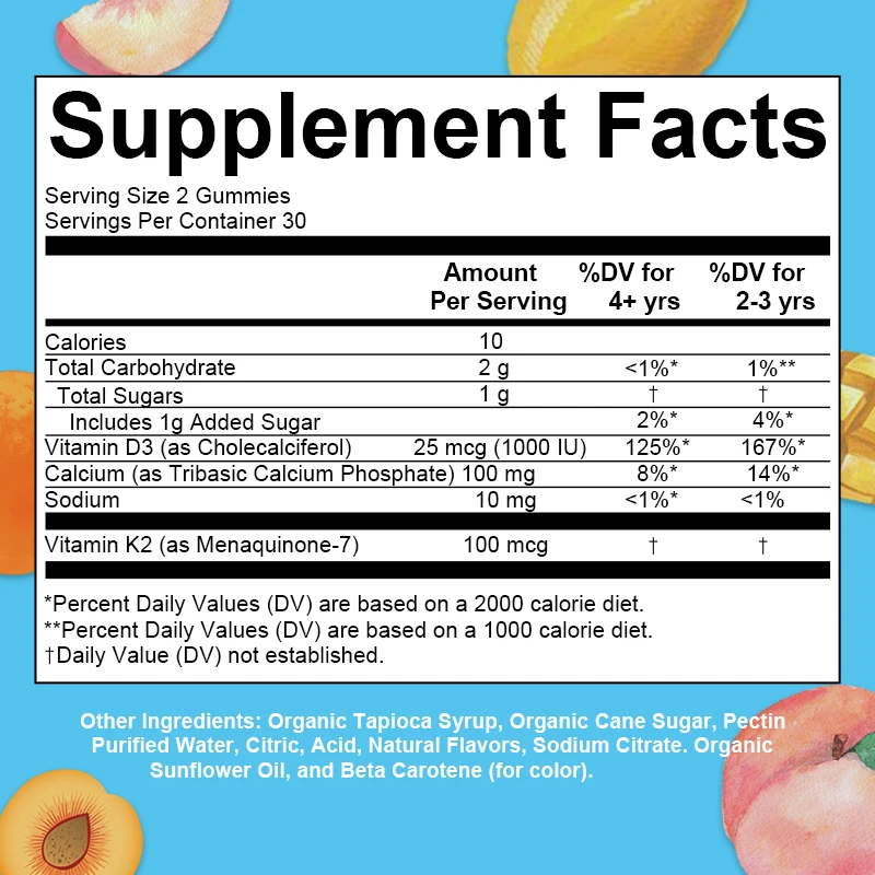 Vitamin D3 and K2 Gummies - Improves Absorption and Digestion, Supports Bone Marrow Health, and Promotes Joint Mobility