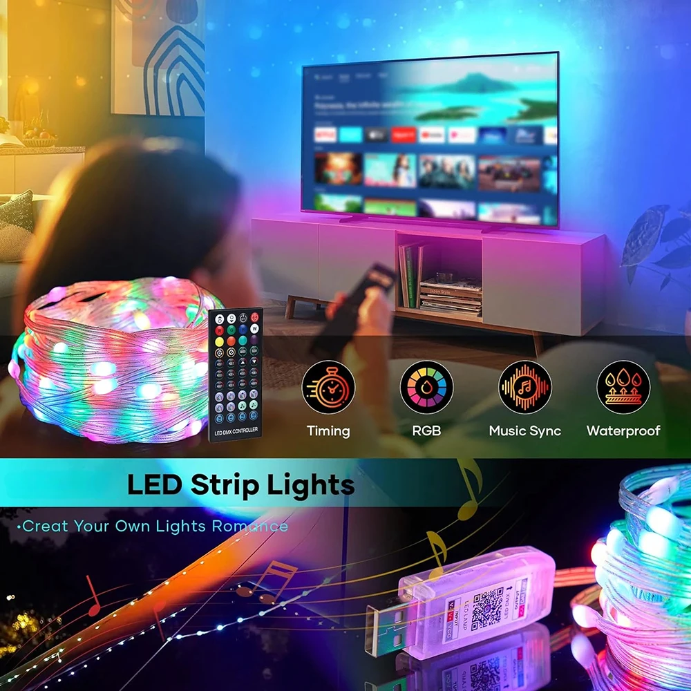 Inteligentna choinka Sprite girlanda żarówkowa 40M RGB IC Bluetooth DIY LED wodoodporna girlanda żarówkowa USB lampka świąteczna