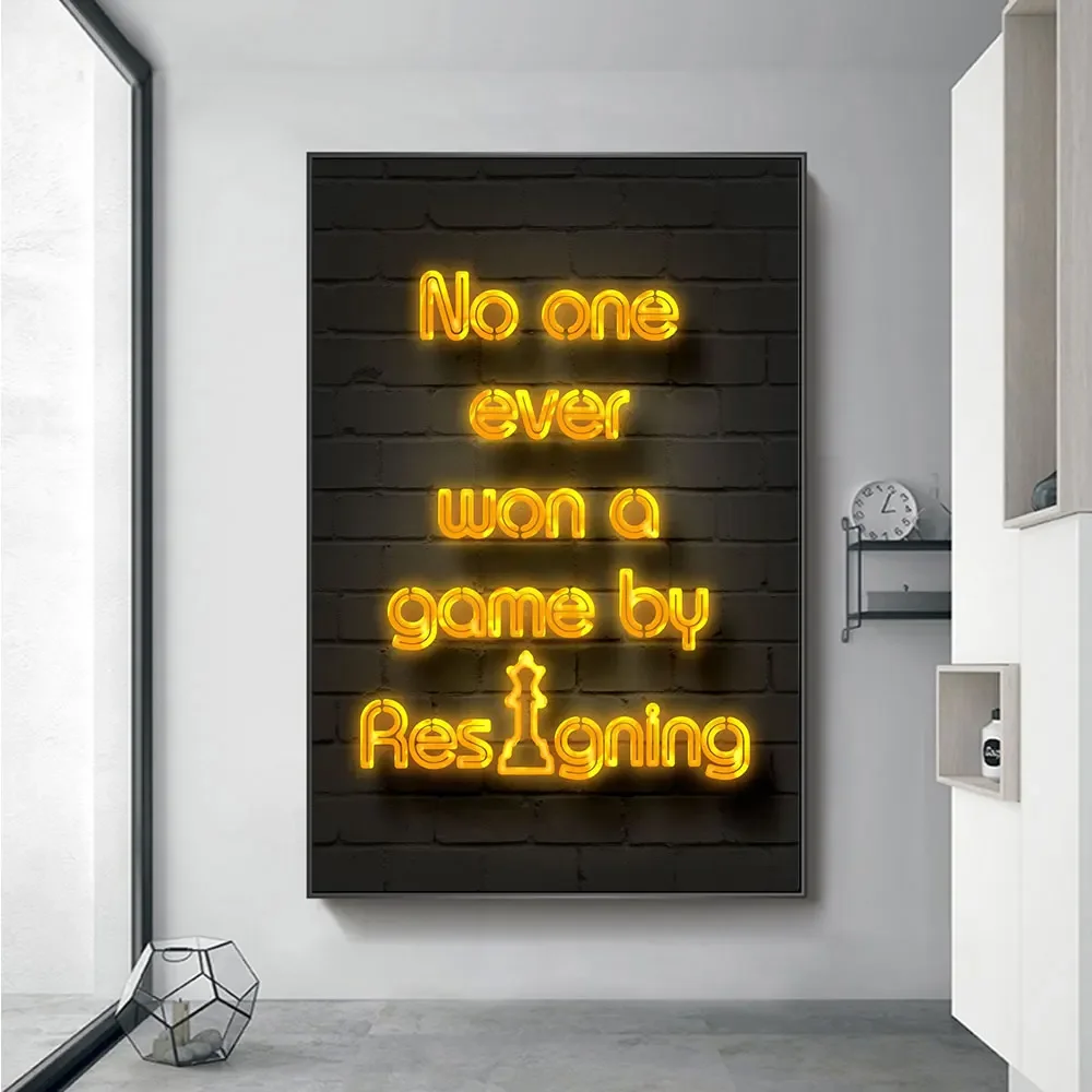 النيون الذهبي قطعة الشطرنج مجردة الملصقات طباعة الأسقف فارس الملكة حائط لوح رسم الفن صور لغرفة المعيشة ديكور #5