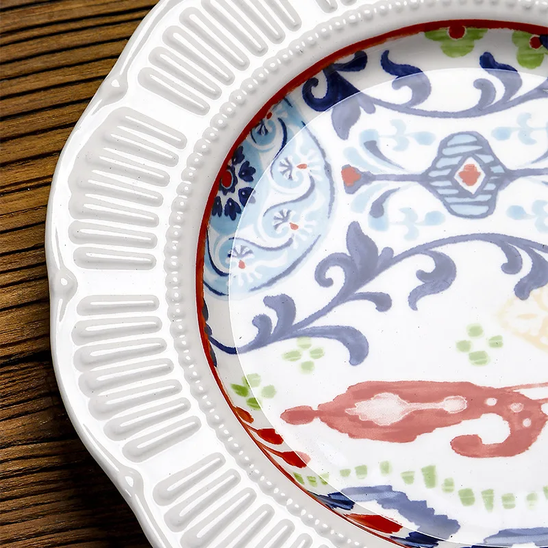 

Japanese Ceramic Plate Creative Relief Irregular Flat Plate Steak Plate Household Underglaze Color Plate