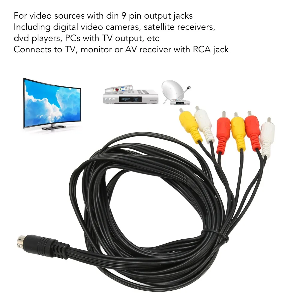 9 Pin Mini DIN to 6RCA Cable Clear Signal Flexible Composite Video Cable Stable Sound Plug and Play Audio Adapter Cable