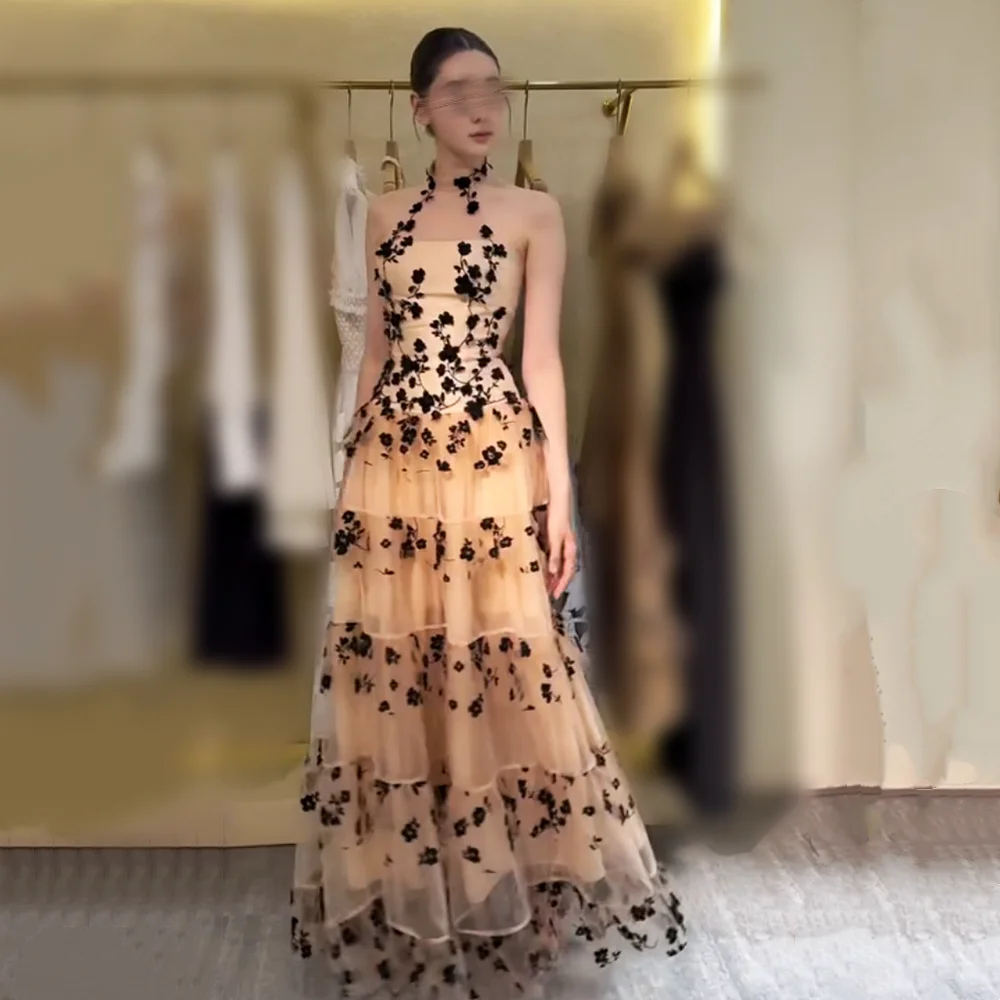 Customized Elegant Halter Wedding Party Dress A-line Long Dresses Modern Style Ladies Grace Date Dresses