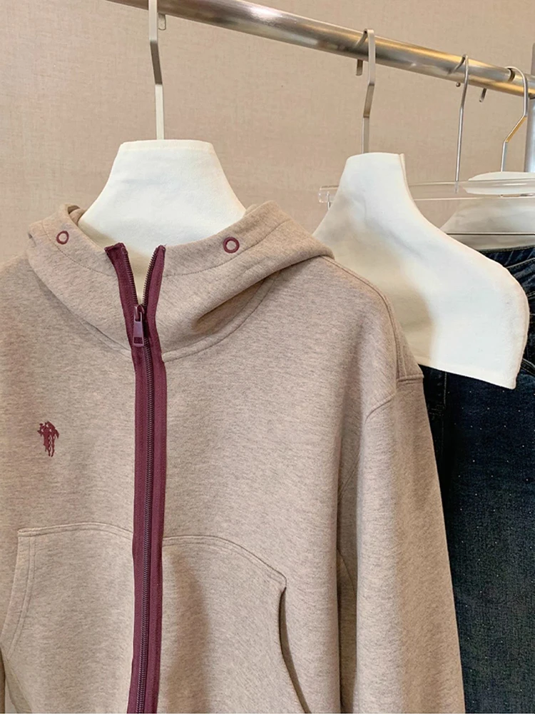 Coreano faculdade sle simples cor blo zíper hoodie ex primavera outono solto emagrecimento aberto cardigan topo feminino faion