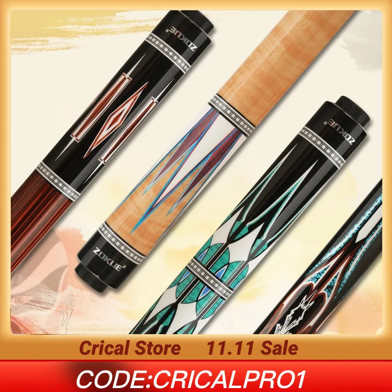 

ZOKUE 3 Cushion Carom Cue Stick Low Deflection Billiard Carom Cue Set with 2 Piece Canadian Hard Maple Shafts 3 Holes Carom Cue