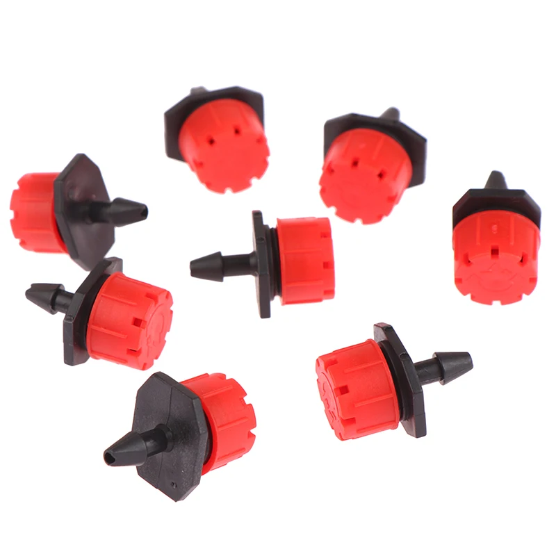 50PCS 1/4'' Barb Red Adjustable Nozzle Garden Watering Irrigation Sprinkler Emitter Micro Drip Balcony Yard Greenhouse Spray New