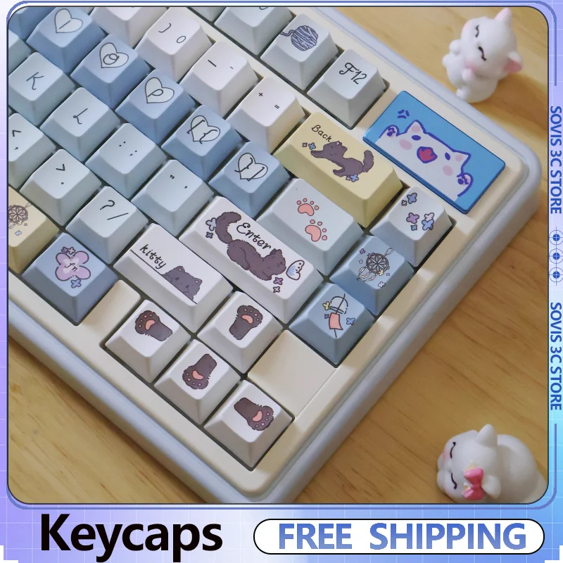 The Cat's Back Garden Keycap Cherry Profile Keycaps Cute PBT Sublimation Custom 130 Keys Key Caps MX Mechanical Keyboard Caps