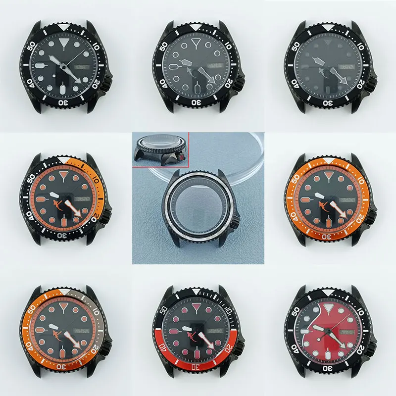 

Blcak 41mm Watch Case Custom logo Dial Skx007 Matte case Flat glass Fit NH35/NH36 Movement Sapphire Glass Stainless Steel Parts