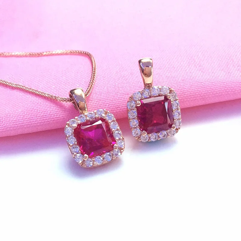 Collar con colgante de rubí cuadrado, joyería clásica de oro púrpura 585, chapado pequeño y exquisito, cadena de clavícula cuadrada de oro rosa de 14 quilates