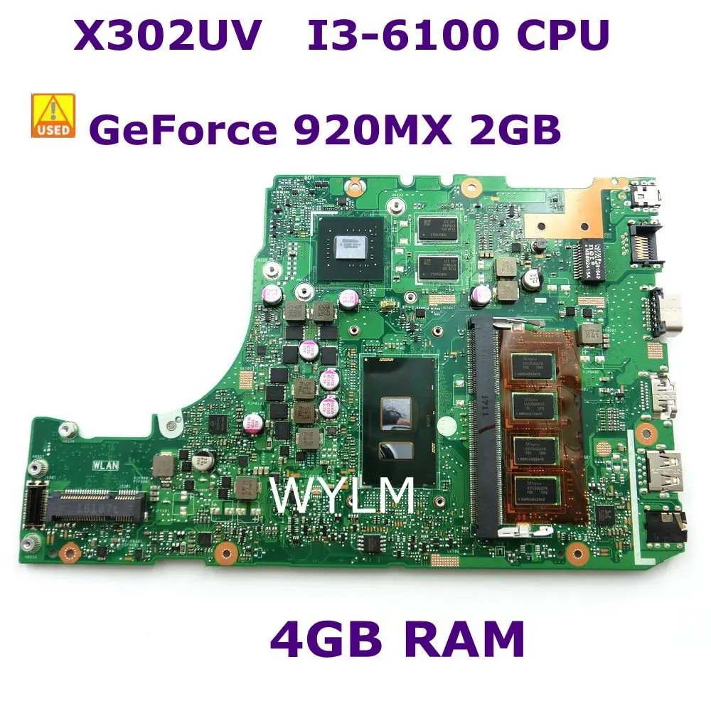 

Used X302UV I3-6100 CPU GT920MX 2GB 4G RAM Mainboard REV 2.0 For Asus X302U X302UV X302UA laptop motherboard 90NB0BM0-R00020