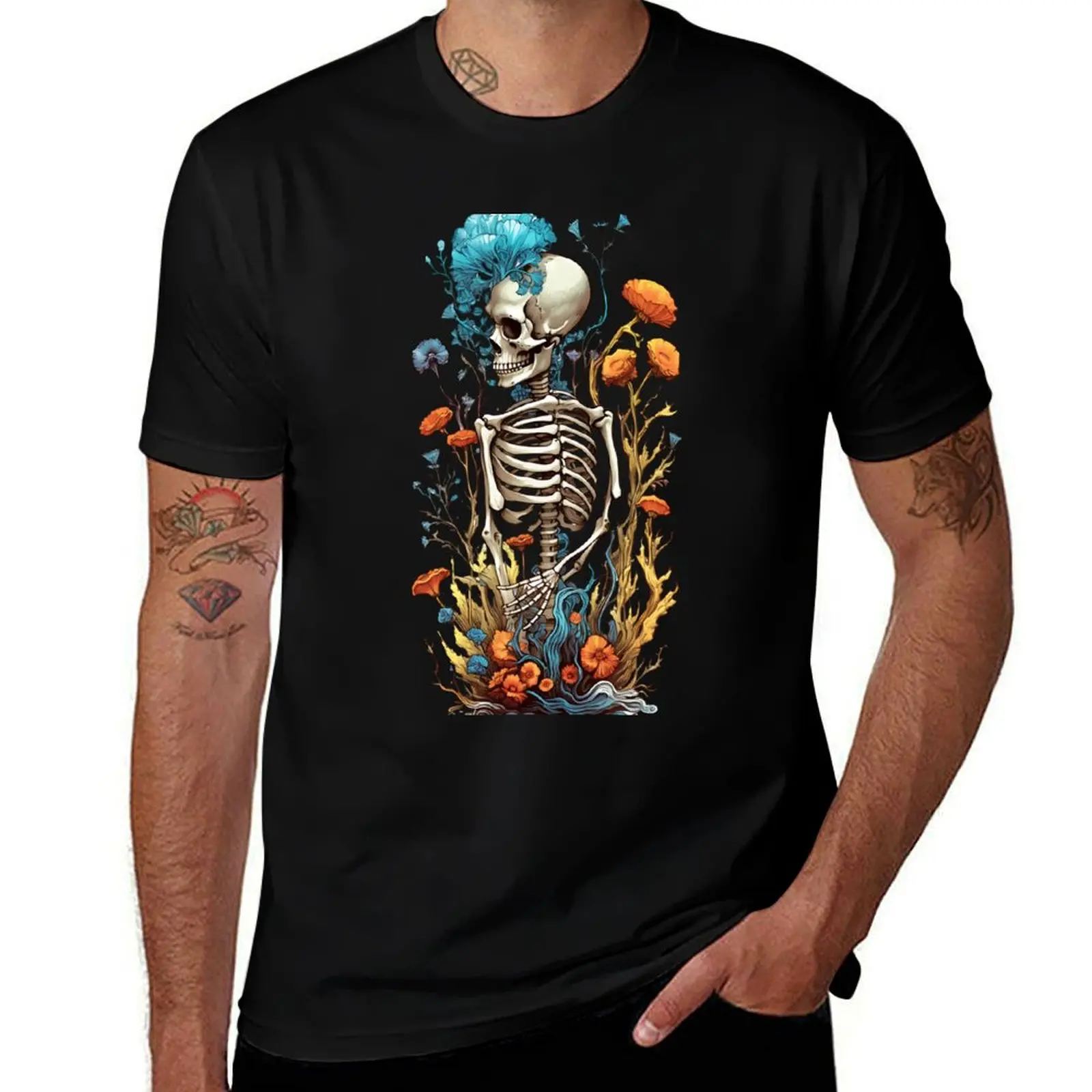 Bones and Botany human skeleton with Spring Botanicals T-Shirt Minimalist Graphic Tee Shirt T-Shirt