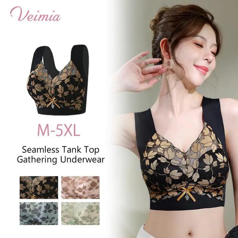 Veimia Lace comfortable non-steel ring sexy gathered underwear female anti-sagging top support side collection side breast bra