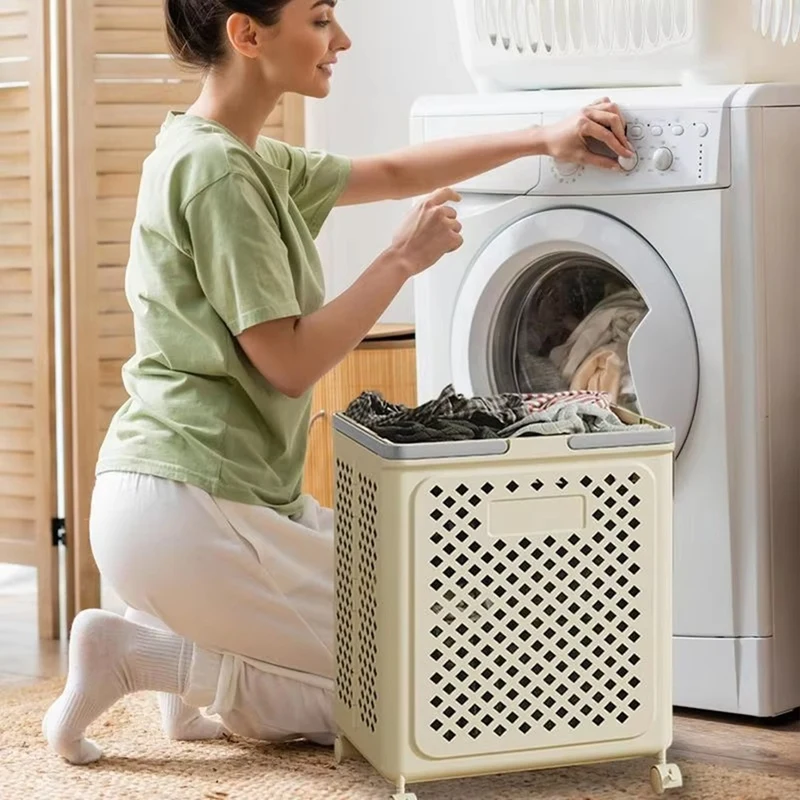 

A68P-Rolling Laundry Hamper Foldable Wheeled Laundry Basket 37X48cm/14X18 Inches Large Clothes Hamper Wheeled Laundry Basket