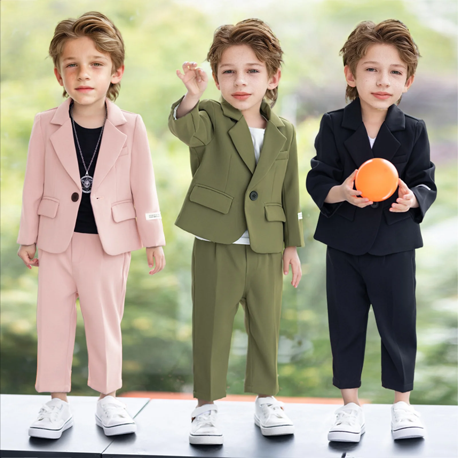 

Весенне-осенний повседневный костюм для мальчиков, комплект из 3 предметов, свадебное платье с цветочным узором для мальчиков, куртка, брюки, ожерелье, детский костюм для выступлений на фортепиано