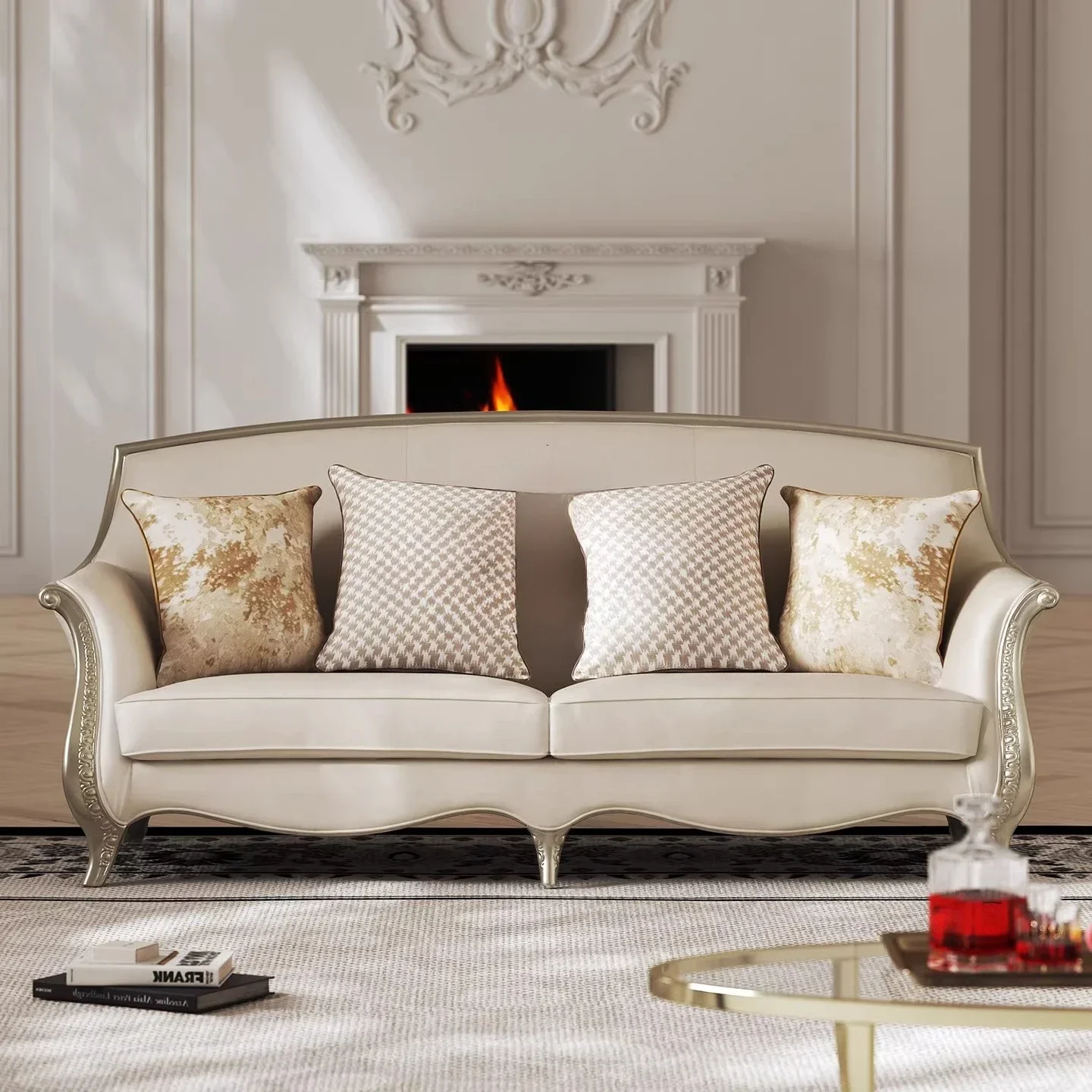 Simple solid wood sofa living room leather high-end straight sofa
